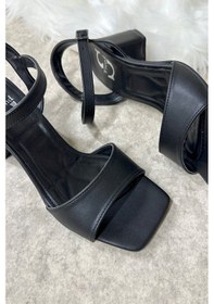 Resim Günlük Kadın Sandalet Kalın Topuklu Bantlı Bilekten Bağlı Küt Burunlu Rahat Yumuşak Taban 275 Bej 