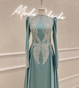 Resim Couture Simone Plisesiz Tesettür Abiye - Mint / 46 