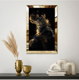Resim Gold Aynalı Pleksi Çerçeveli Soyut Gold Ve Siyah Altın Tozları Tablo 