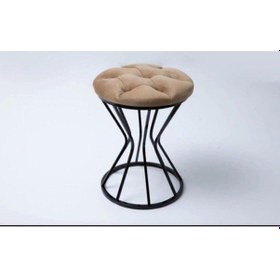 Resim Metal Ayaklı Lüks Puf Tabure Kara Inci Vizon 