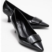 Resim Luvi Shoes Marcıa Siyah Baskı Tokalı Kadın Topuklu Ayakkabı Siyah 