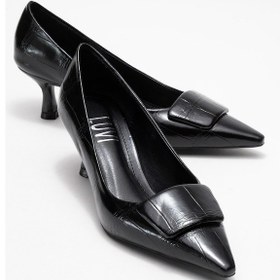Resim Luvi Shoes Marcıa Siyah Baskı Tokalı Kadın Topuklu Ayakkabı Siyah 