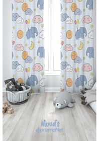 Resim Minik Fil Desenli Baskılı Çocuk Ve Bebek Odası Fon Perdesi 2 Kanat - Prd-16 Çok Renkli 