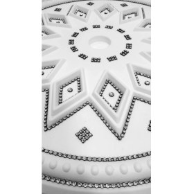 Resim Osmanlı Baklava Desenli Stropiyer Taşlı Tavan Lamba Göbeği - 48 cm - Siyah Taş 