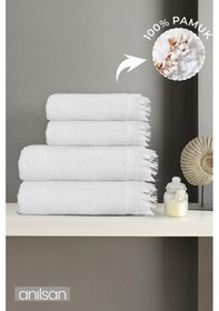 Resim 4'lü Gri Jelena Havlu Seti %100 Pamuk - 2 Adet El Havlusu 50x90 Ve 2 Adet Banyo Havlusu 70x140 Gri 