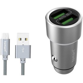 Resim Tsmart Micro Usb Şarj Kablolu 2 Usb Metal Araç Şarj Seti 3.6A 