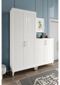 Resim Panjurlu Metal Kulp Ask4190 Ayakkabılık Portmanto Vestiyer Beyaz Gümüş Beyaz - Gümüş 