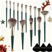 Resim 14 Parça Profesyonel Makyaj Fırça Seti, Yeşil ABS Saplı ve Naylon Kıllı - Lüks Peluş Fondöten, Kontür, Karıştırma Fırçaları, Tüm Cilt Tipleri İçin, Tam Yüz ve Göz Detaylandırma, Genç Kızlar, Eşler İçin İdeal Hediye - Trend Güzellik Ürünleri 