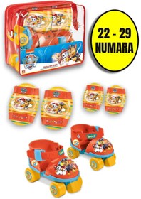 Resim Paw Patrol Çantalı Dizlik ve Dirseklikli 4 Teker Paten Seti-Kırmızı- (22-29 Numara Ayarlanabilir) 