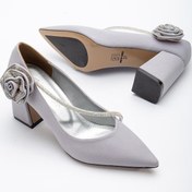 Resim Saten Çapraz Taş Detaylı Gümüş Kadın Kalın Topuk Stiletto-2534-gumus Gumus 