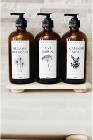 Resim LALEZEN HOME Sıvı Sabun Bulaşık Deterjanı Çamaşır Suyu Etiketli Plastik Amber Şişe 500ml 