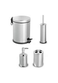 Resim Piev Paslanmaz Metal 4 Lü Banyo Seti Gri 