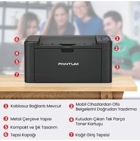 Resim Pantum P2500w Wifi Mono Lazer Yazıcı 