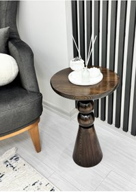 Resim ASELYA HOME Ahşap Tekli Mantar Yan Sehpa Modern Koyu Ceviz Renk 50cm Fiskos / Çiçeklik 