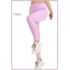 Resim Missmaral Kadın Llla Yüksek Bel Toparlayıcı Tayt Tam Boy Dalgıç Örme Kumaş Casual & Comfort 102101 Lila 