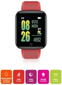 Resim Polosmart PBS153 Titreşimli Adım Sayar Müzik Kontrol Spor Mod Bluetooth Akıllı Saat Kırmızı 