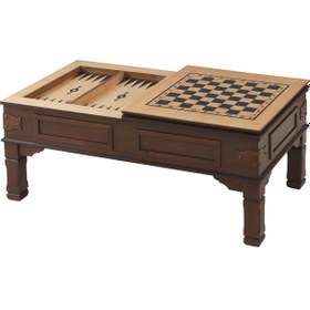Resim Roys Ahşap Çekmeceli Ceviz Satrançlı Damalı Tavlalı Orta Sehpa 