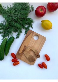 Resim Ahşap Güvenli Çocuk Bıçağı Ve Ahşap Kesme Tahtası Ahşap 