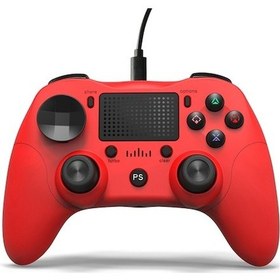 Resim Kırmızı Usb Kablolu Ps4 Oyun Kolu - Çift Joystick Ve Dokunmatik Panel İle Ps4/pro/slim Uyumlu 