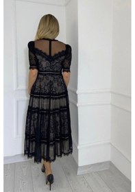 Resim Ges Moda M1376 Dantel Tasarım Elbise Siyah-siyah 