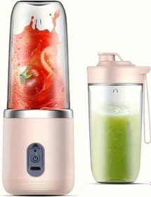 Resim Sunshine022 Pembe Mini 12.85 Ons Usb Şarjlı Portatif Elektrikli Meyve Blender 