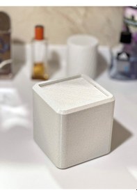 Resim Modern Masaüstü Çöp Kutusu-mutfak-ofis-banyo -açılır Kapanır-mermer Beyaz-12,5x12cm Mermer 