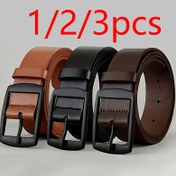 Resim 3 adet/2 adet/1 adet Erkek Moda Suni Deri Kemerler Metal Pin Tokalı - Şık Tasarımcı Bel Kemerleri Kotlar, Büyük Beden, Hafif Kahverengi/Siyah/Koyu Kahverengi, Günlük Giyim Aksesuarı | Şık Bel Kemerleri | Kaliteli El Sanatları 