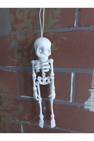 Resim Esteticha 3D İskelet Ayna Süsü Kırmızı Araba Süsü - Dikiz Aynası Süsü Zincirli iskelet-anahtar beyaz 