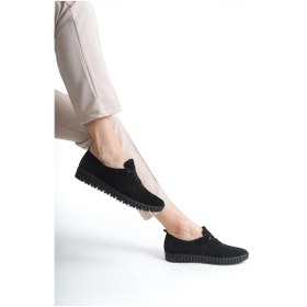 Resim Artı-artı014-alk053 Hakiki Deri Ortopedik Kadın Siyah Süet Ayakkabı 001 