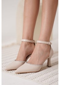 Resim Kadın Bej Taşlı Sivri Burun İnce Topuklu Abiye Ayakkabı - Darla Bej 