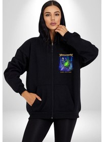 Resim Angemiel Megadeth Heavy Metal Kadın Erkek Siyah Kapüşonlu Fermuarlı Baskılı Hırka Sweatshirt Siyah 