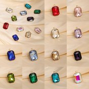 Resim 2 adet 18x11mm Çok Renkli Dikdörtgen Şekilli Sentetik Kristal Paslanmaz Çelik Pendent, Takı Yapımı Kolye Aksesuarları için Kesme Fasetli Küp Kuvars Kristali 