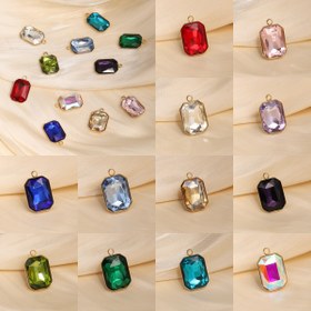 Resim 2 adet 18x11mm Çok Renkli Dikdörtgen Şekilli Sentetik Kristal Paslanmaz Çelik Pendent, Takı Yapımı Kolye Aksesuarları için Kesme Fasetli Küp Kuvars Kristali 
