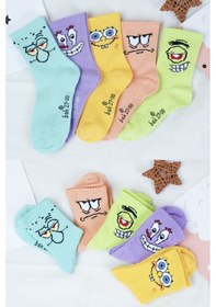 Resim 5 Çift Çocuk Sünger Bob Desenli Çorap Renkli 