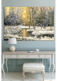 Resim Yeni Yıl New Year Yılbaşı Kış Yağlıboya Efektli Doğa Manzara Dekoratif Kanvas Tablo (8 Farklı Ölçü) 30 x 20 