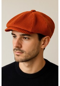 Resim Aida Jewelss Kışlık Kadife Ingiliz Kasket Peaky Blinders Model Erkek Kasket Dökümlü Kadife Kasket Kiremit 