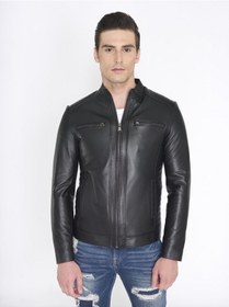 Resim Kısa Spor Siyah Erkek Deri Mont-siyah Siyah 