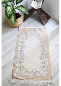 Resim Astarlı Lüks Çeyizlik Seccade S1022 Krem Krem 