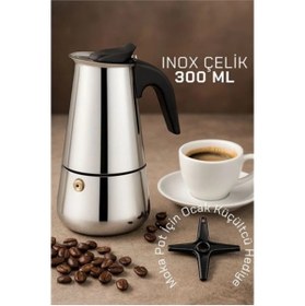 Resim shopwave Inox Moka Pot - Paslanmaz Çelik Profesyonel Moka Pot - 300 ml 