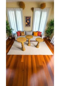 Resim Simillo 3 Lü Masif Ahşap Mantar Sehpa Koyu Ceviz Renkli Doğal Zigon Yan Sehpa Seti - Wooden Mushroom Coffee Table Koyu Ceviz 