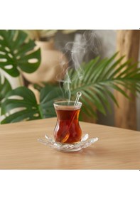 Resim 18 Parça Kristal Çay Seti İnce Belli 6 Kişilik Şık Çay Takımı Beyaz 