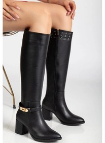 Resim Jeoli Siyah Cilt Topuklu Çizme Çok Renkli 