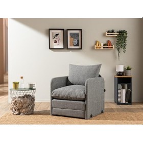 Resim Pafu Saga Tekli Katlanır Yataklı Koltuk Keten Açık Gri 