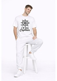 Resim Sevgili Kombini Oversize Çift Tişört Unisex Captain Anchor Baskıl Beyaz 