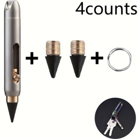 Resim Kompakt Titanyum Alaşımlı Mini Everlasting Kalem, Kesilmeyen Kalem ve Anahtarlık ile - Taşınabilir Cep Boyutlu Acil Yazı Aracı, Metal Yapı, Aile Teması, Cep Kullanım Kalemi | Kompakt Tasarım | Dayanıklı Metal Kalem, Yazma Kalemleri için 