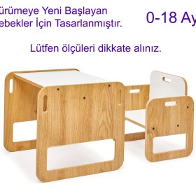 Resim Minera 0-18 Ay Serçe Ahşap Montessori Çocuk Oyun, Çalışma ve Aktivite Masası ve Sandalyesi 