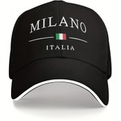 Resim Ayarlanabilir Milano, İtalya Baskılı Beyzbol Şapkası - İtalyan Bayrağı Tasarımı ile Nefes Alabilen Polyester Baba Şapkası, Siyah ve Beyaz, Açık Hava Aktiviteleri, Günlük Giyim ve Hediyeler için Mükemmel 