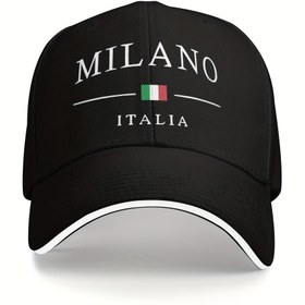 Resim Ayarlanabilir Milano, İtalya Baskılı Beyzbol Şapkası - İtalyan Bayrağı Tasarımı ile Nefes Alabilen Polyester Baba Şapkası, Siyah ve Beyaz, Açık Hava Aktiviteleri, Günlük Giyim ve Hediyeler için Mükemmel 