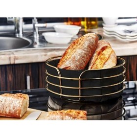 Resim Masterhome Yuvarlak Ekmeklik Ekmek Sepeti Çok Amaçlı Lüx Gold Paslanmaz Sepet Siyah Kumaş 