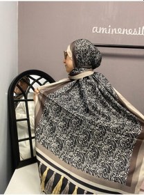 Resim Aminenesil Cardion Premium Etnik Desen Şal Vizon Siyah Kahverengi Koyu Vizon 
